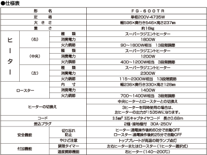 スーパーラジエントヒーターFG-600TR 仕様書